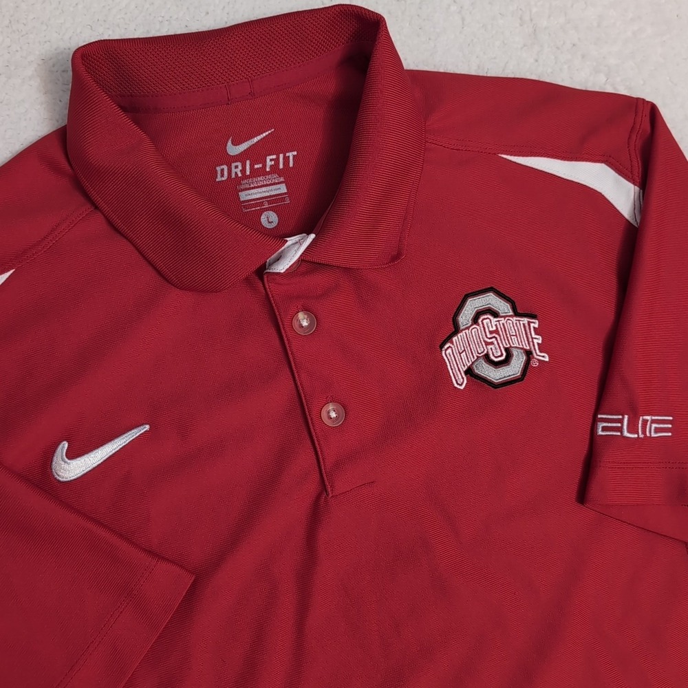 Ohio State Buckeyes Shirt Mens L Red Polo Nike Elite DriFit Football Golf